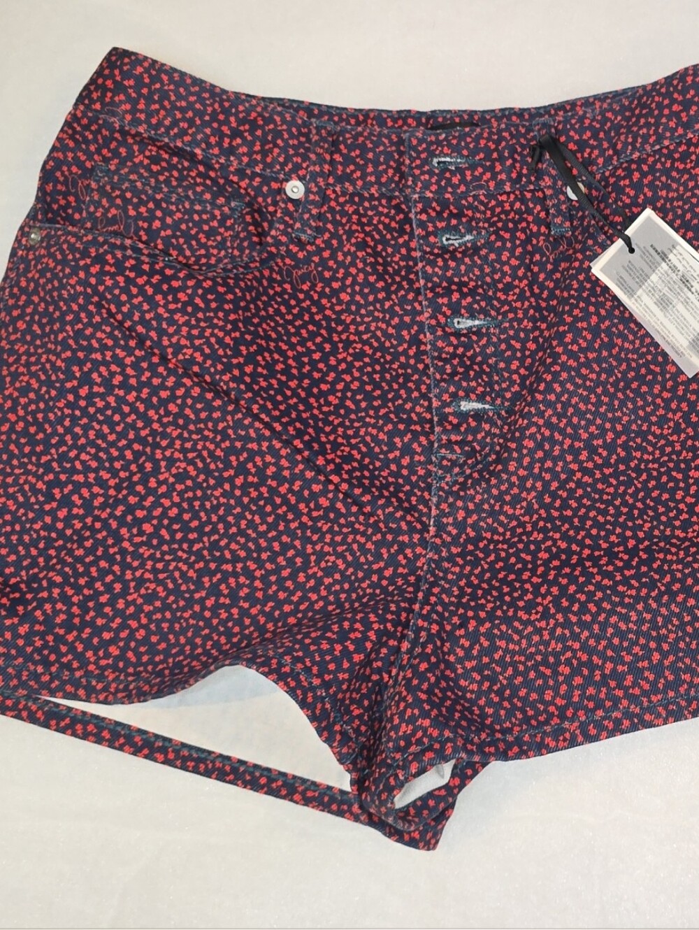 Juicy Couture Navy Blue Shorts with Red Heart Print
